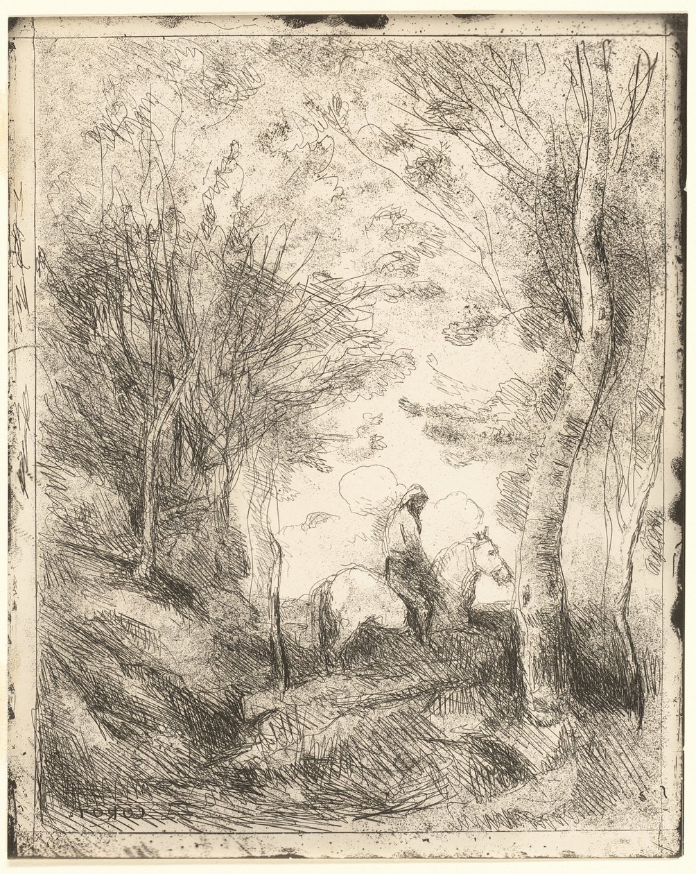 Der Reiter im Wald, große Platte von Jean Baptiste Camille Corot
