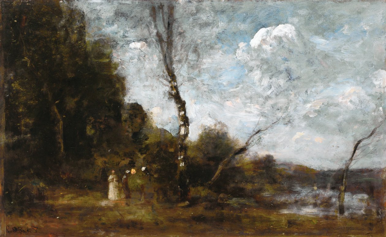 Drei Bäuerinnen am Wald von Jean Baptiste Camille Corot
