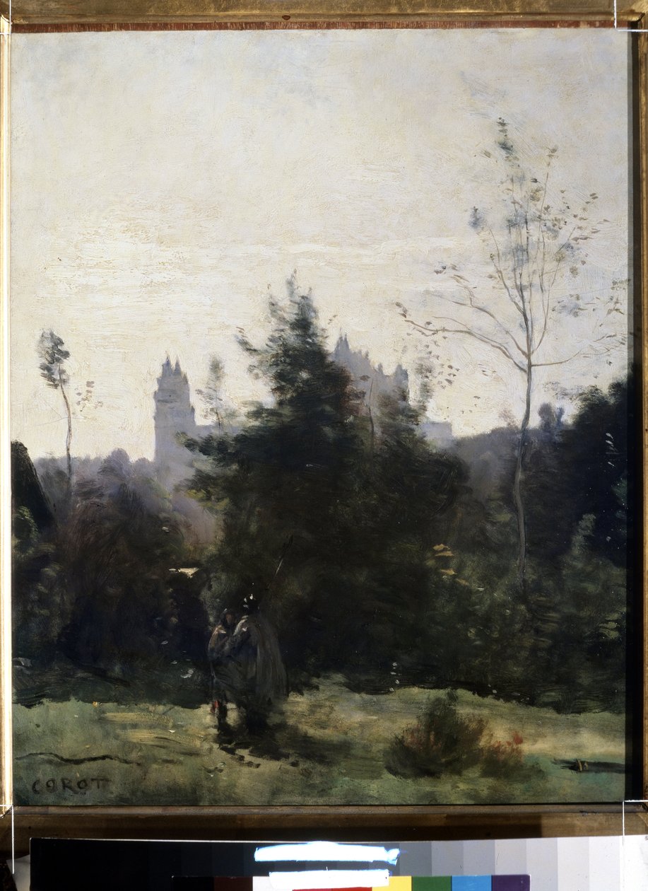 Blick auf das Schloss Pierrefonds in der Oise von Jean Baptiste Camille Corot