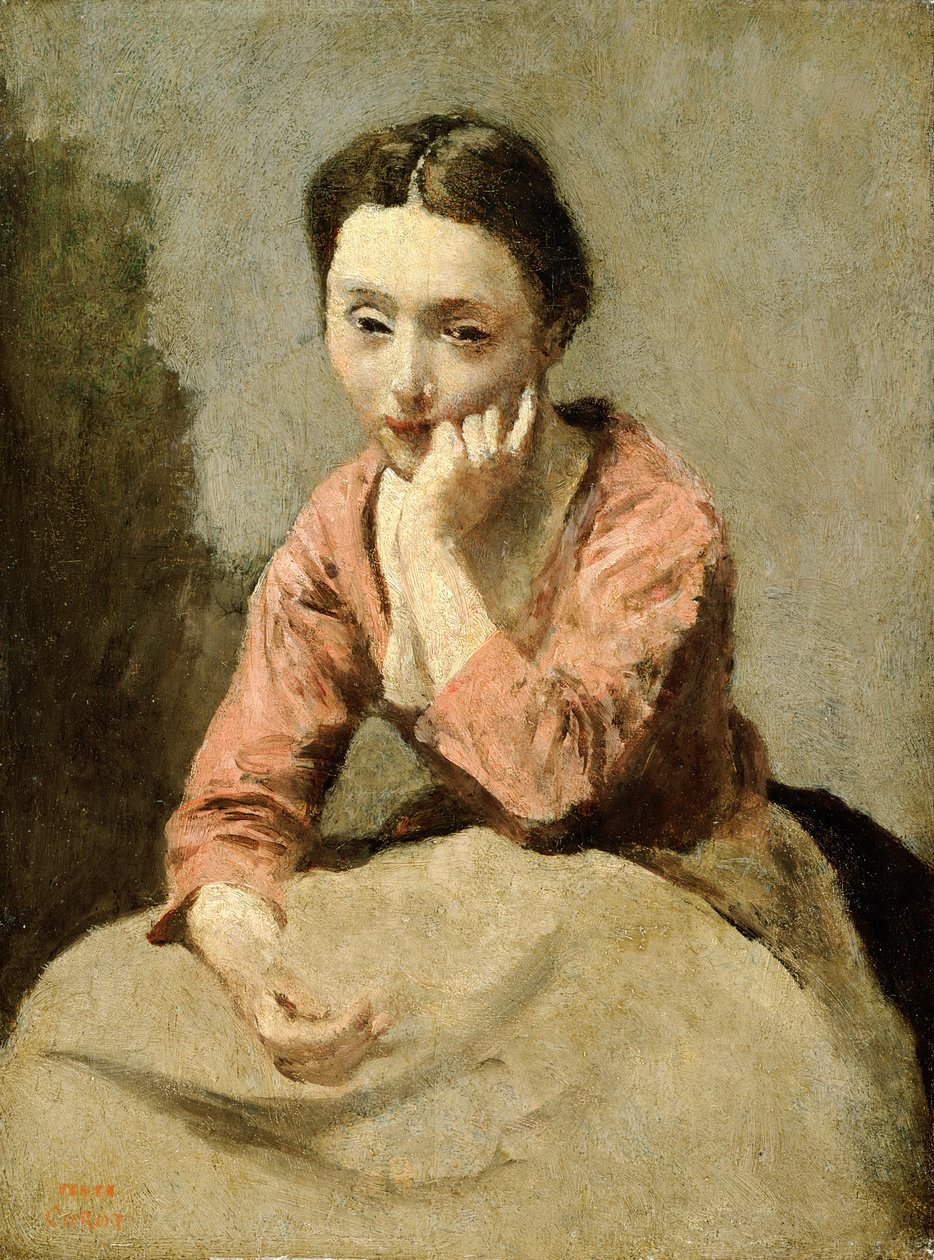 Frau in einer rosa Bluse von Jean-Baptiste-Camille Corot