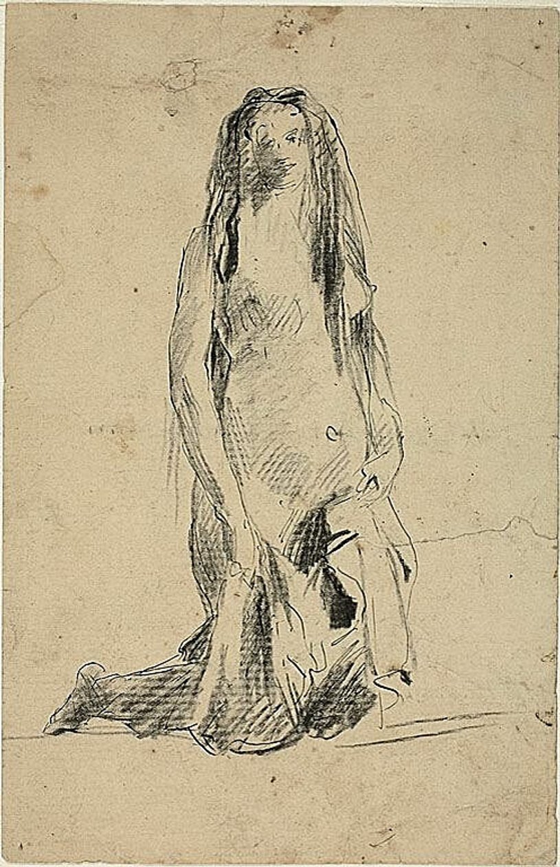 Kniende nackte Frau mit Draperie von Jean-Baptiste Carpeaux