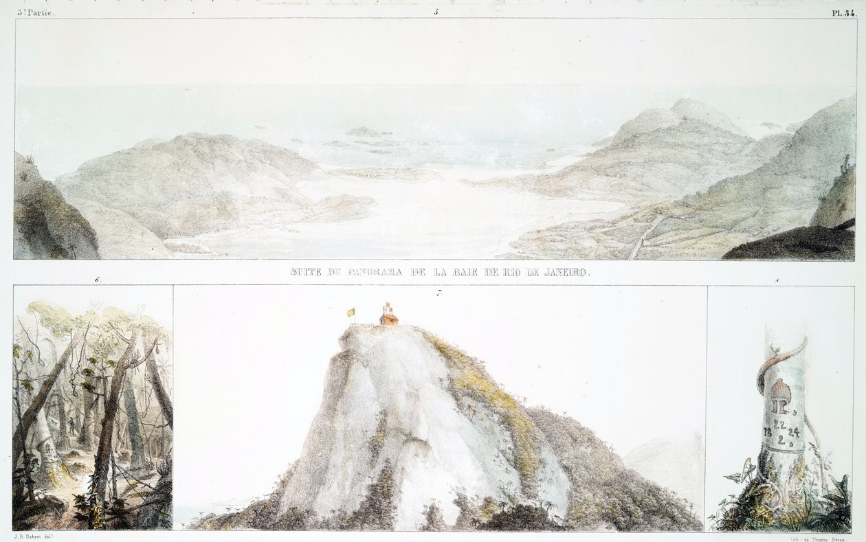 Panorama der Bucht von Rio de Janeiro (handkolorierte Lithographie) von Jean Baptiste Debret