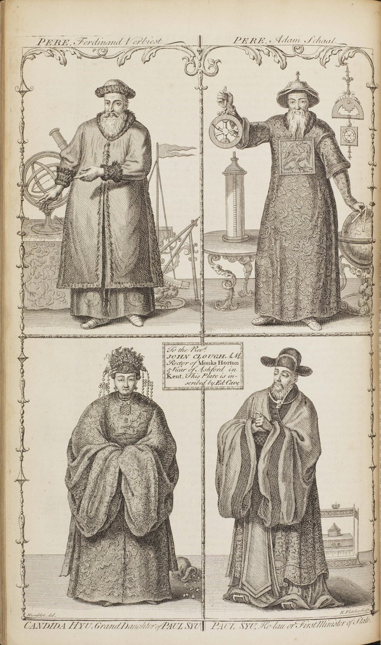 Porträts von Ferdinand Verbiest, Adam Schall, Candida Xu und Xu Guangqi aus einer Beschreibung des e von Jean Baptiste Du Halde