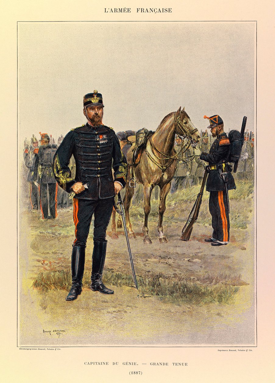 Typen und Uniformen der französischen Armee von Hauptmann Jules Richard, illustriert von Edouard Detaille (1848-1912): Hauptmann des Genie in großer Uniform im Jahr 1887, Privatsammlung von Jean-Baptiste Edouard Detaille