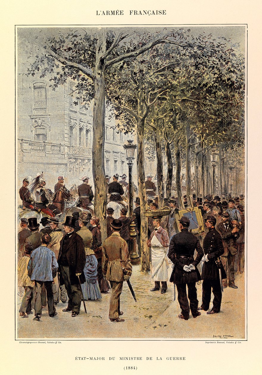 Typen und Uniformen der französischen Armee von Hauptmann Jules Richard, illustriert von Edouard Detaille (1848-1912): Stab des Kriegsministers im Jahr 1884, Privatbesitz von Jean-Baptiste Edouard Detaille