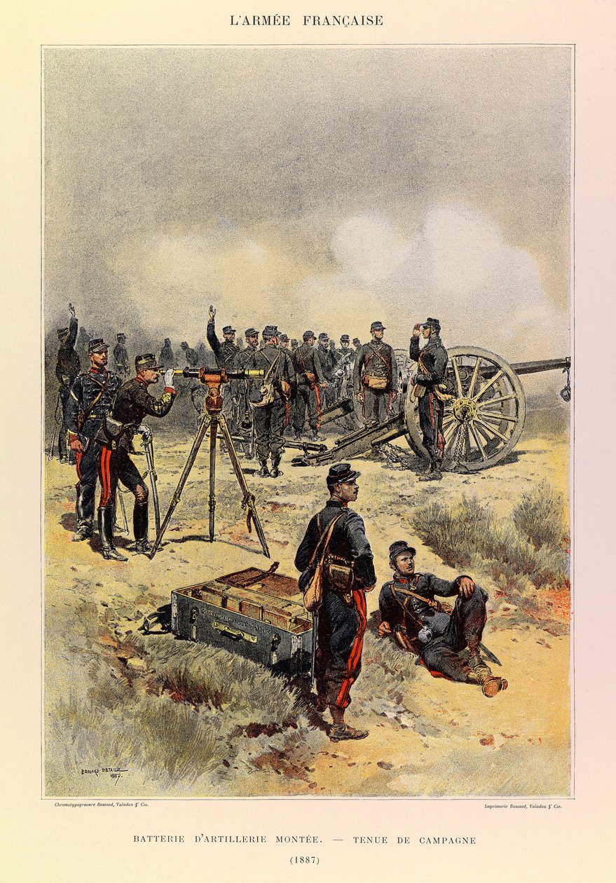 Typen und Uniformen der französischen Armee von Hauptmann Jules Richard, illustriert von Edouard Detaille: Artilleriebatterie in Felduniform, 1887 von Jean-Baptiste Edouard Detaille