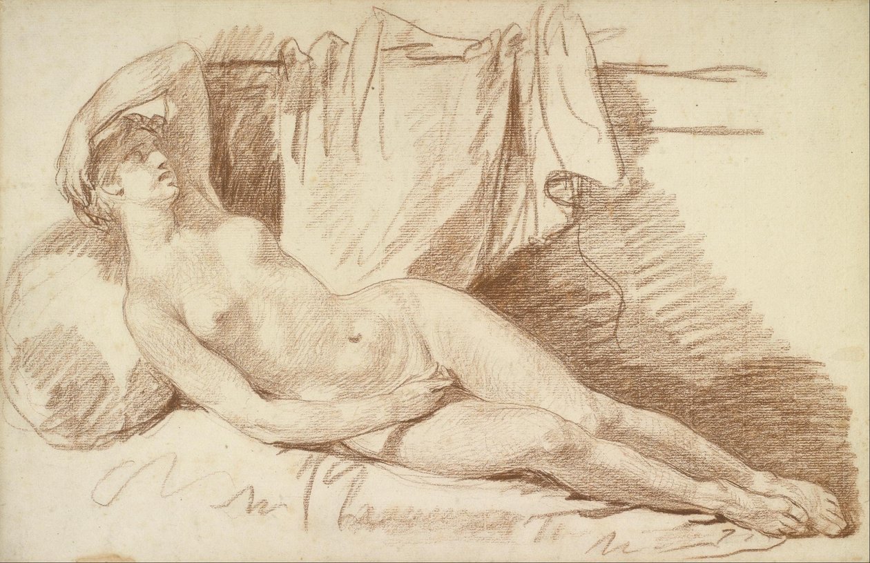 Liegender weiblicher Akt: Studie für "Aegina besucht von Jupiter" von Jean Baptiste Greuze