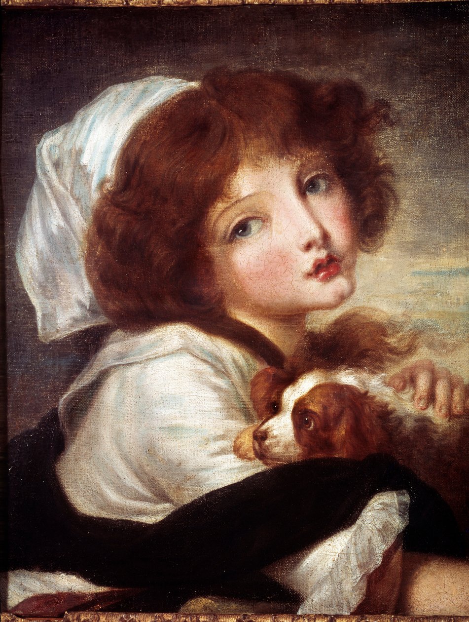 Junges Mädchen mit kleinem Hund von Jean Baptiste Greuze