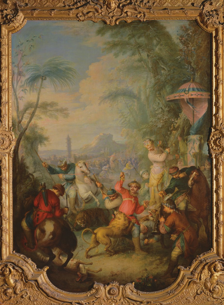Löwen- und Tigerjagd in China von Jean Baptiste Joseph Pater