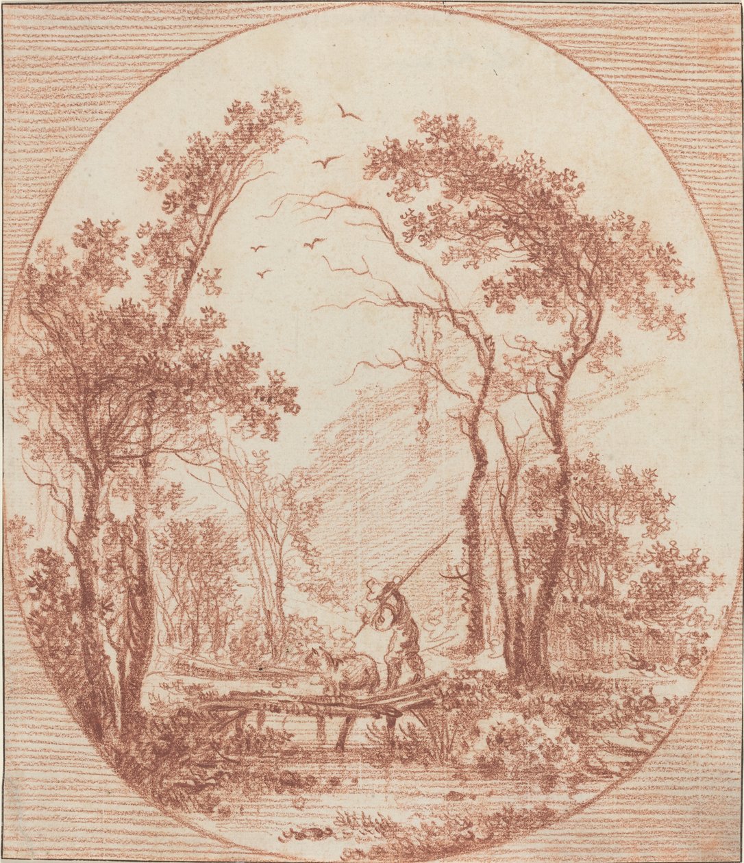 Ein Bauer und ein Schaf überqueren eine rustikale Brücke von Jean Baptiste Le Prince