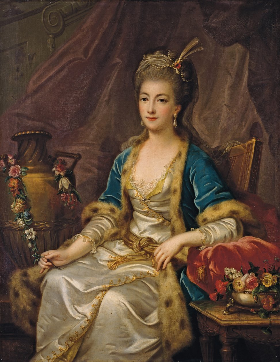 Porträt einer sitzenden Frau in "à la russe" Kleidung von Jean Baptiste Leprince
