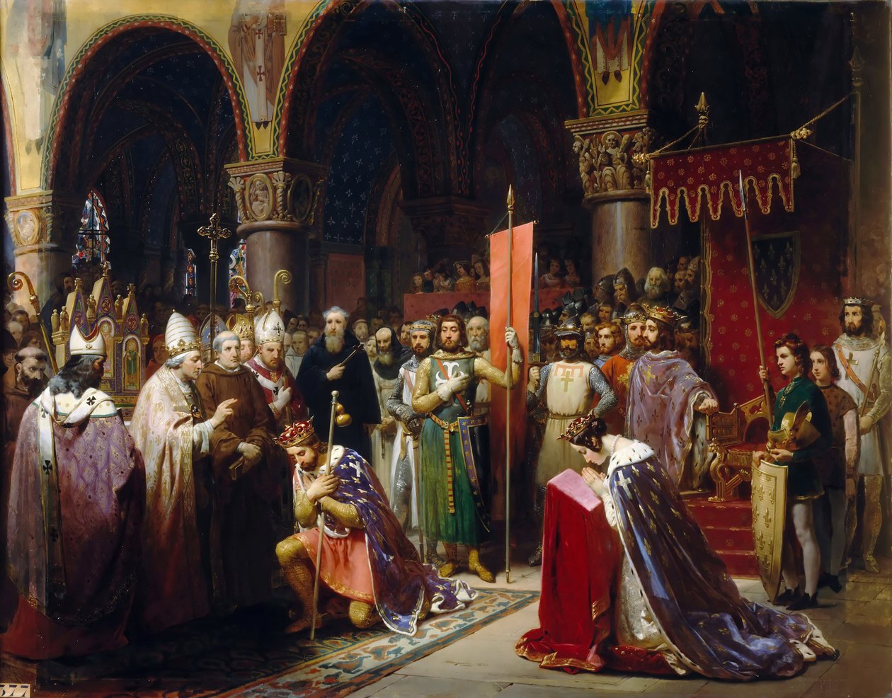 König Ludwig VII. nimmt das Banner in Saint-Denis von Jean Baptiste Mauzaisse