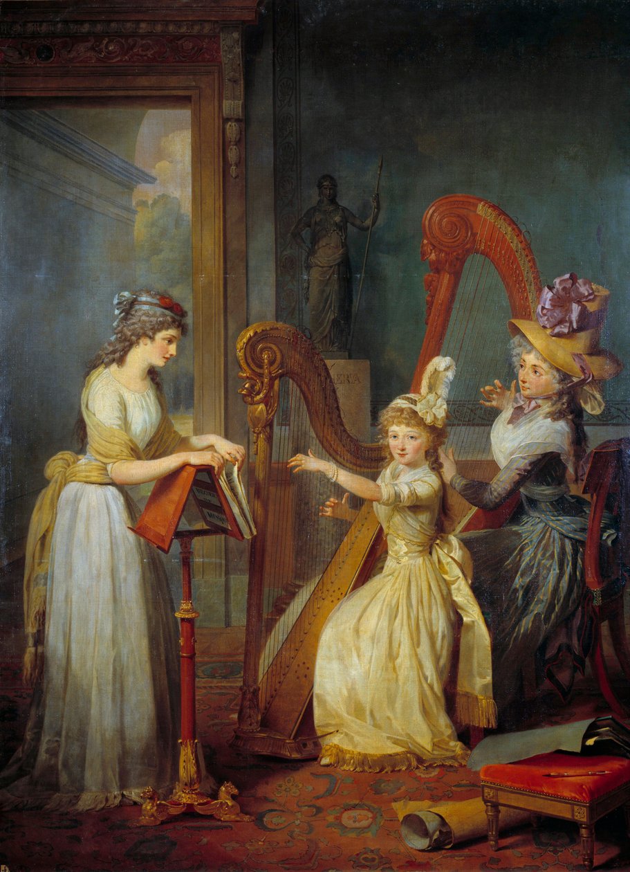 Stephanie Felicite Ducrest de Saint-Aubin, Gräfin von Genlis, gibt eine Harfenstunde von Jean Baptiste Mauzaisse