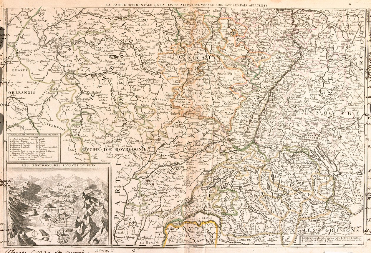 Karte des Gebiets um den Rhein (Deutschland, Schweiz, Frankreich) (Gravur) von Jean Baptiste Nolin