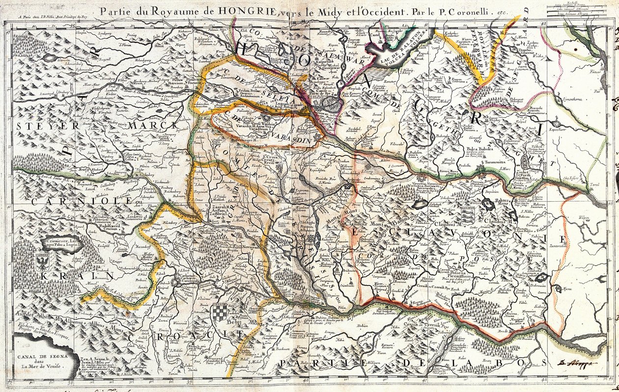 Karte des südwestlichen Teils des Königreichs Ungarn von Jean Baptiste Nolin