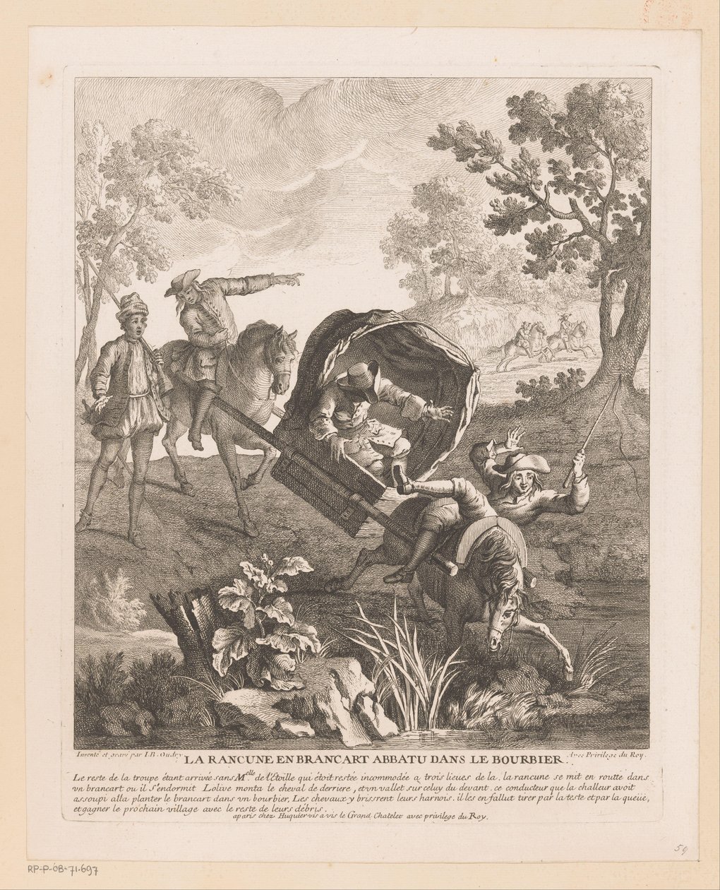Tragkutsche mit Pferden fällt ins Wasser von Jean Baptiste Oudry