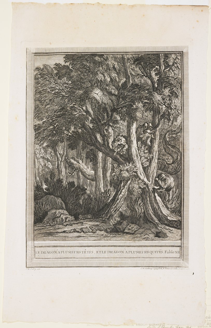 Der Drache mit vielen Köpfen, Fabel XII, ca. 1753-1755 von Jean Baptiste Oudry