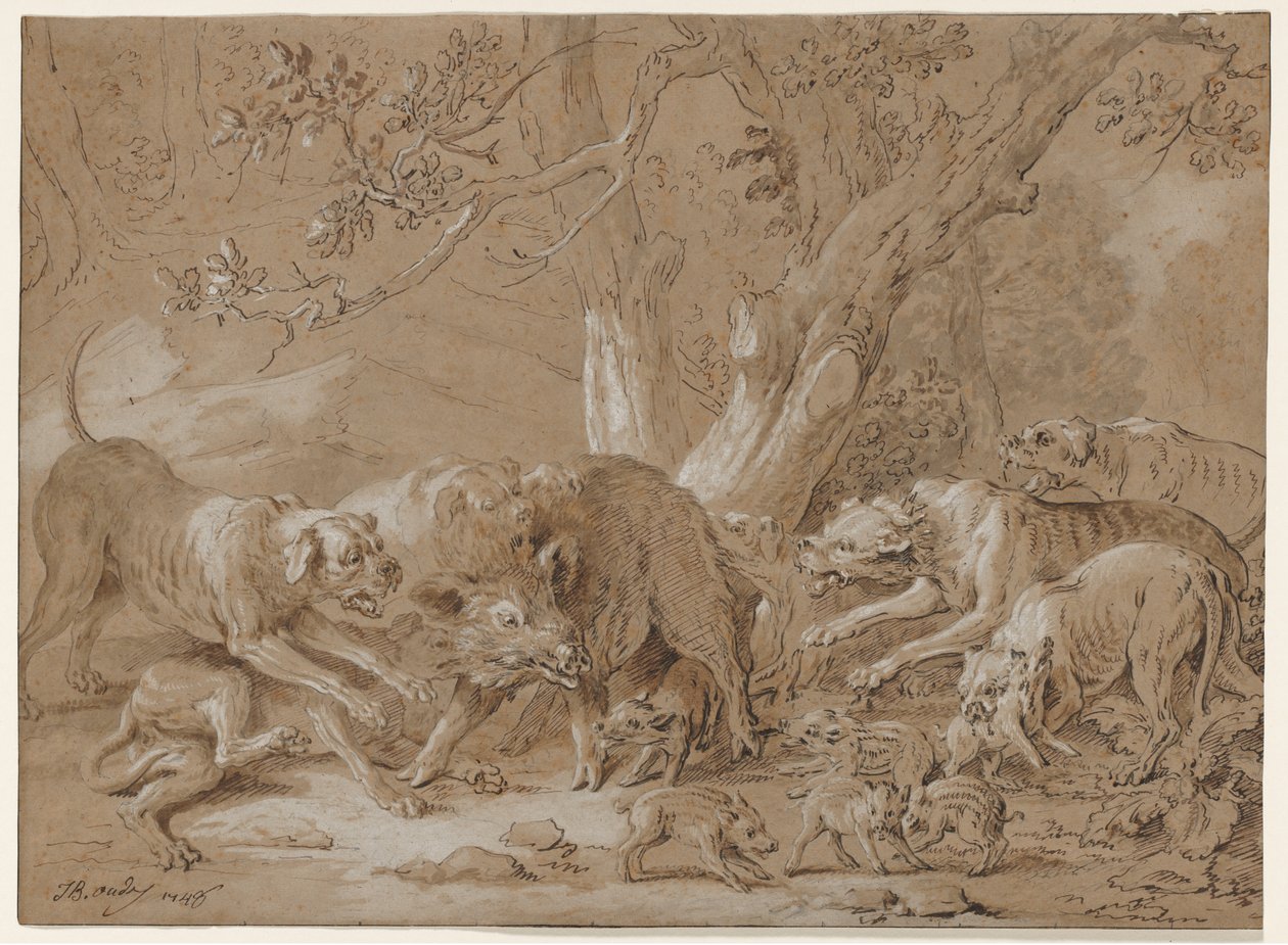 Wilde Sau und ihre Jungen von Hunden angegriffen, 1748 von Jean Baptiste Oudry