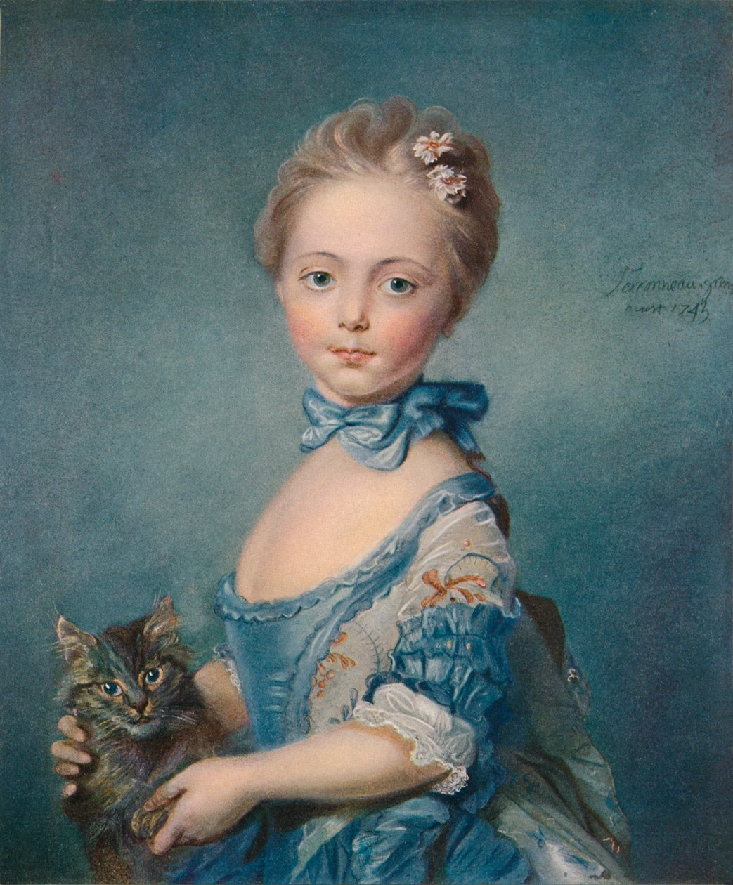 Ein Mädchen mit einem Kätzchen, 1743, 1902 von Jean Baptiste Perronneau