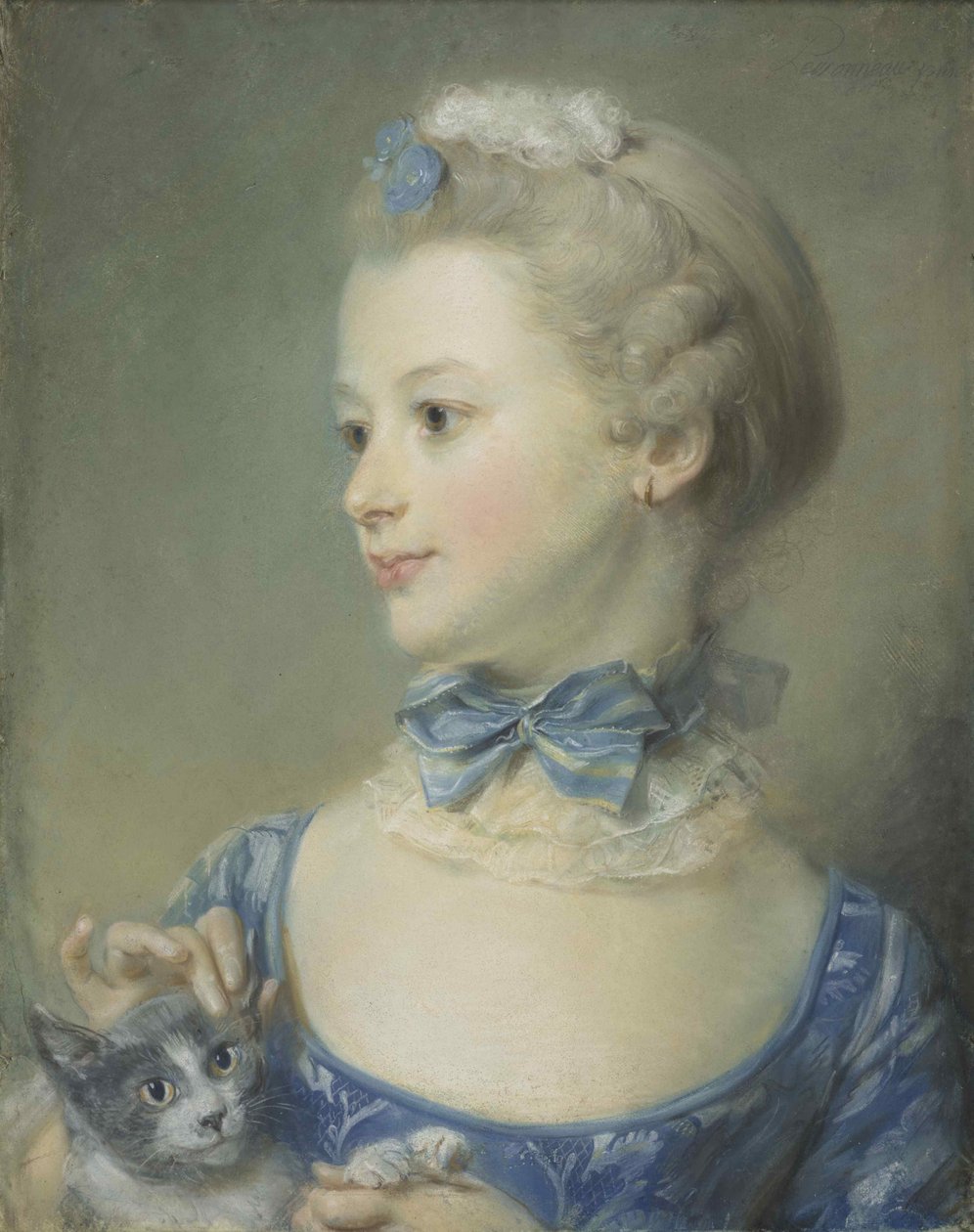 Das kleine Mädchen mit der Katze Marie-Anne Huquier, 1747 von Jean Baptiste Perronneau