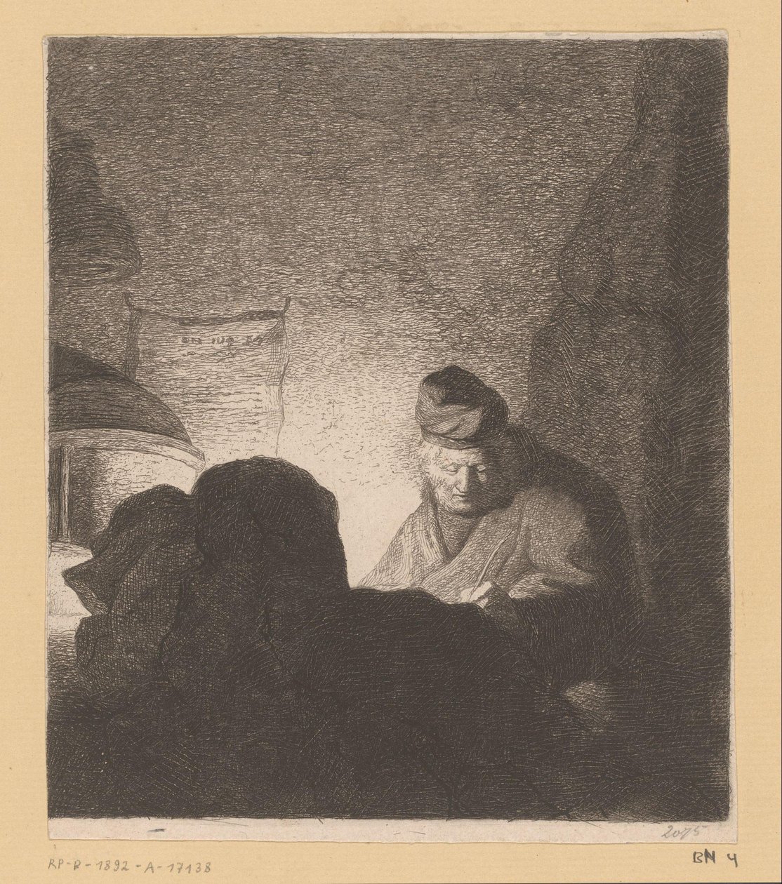 Schreibender Mann im Schein einer Lampe von Jean Baptiste Pierre Lebrun (attributed to)