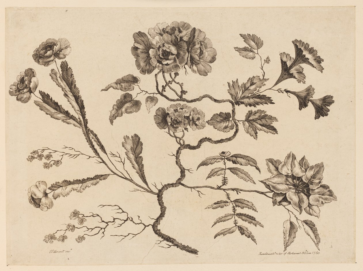 Blumenzweige, aus "Recueil de Differentes Fleurs de Fantaisie Dans le Goût Chinois" von Jean Baptiste Pillement