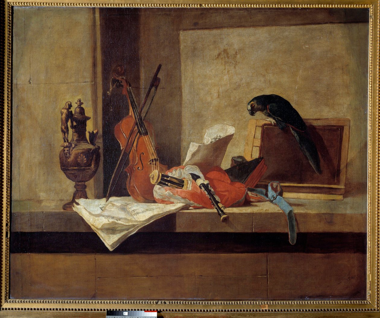 Musikinstrumente und Papagei von Jean-Baptiste Simeon Chardin