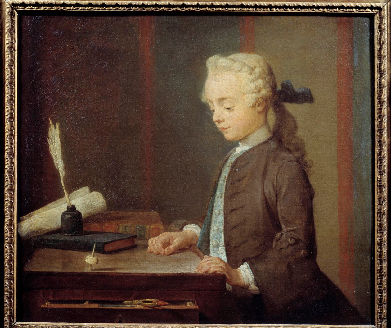 Das Toton-Kind. Auguste Gabriel Godefroy (1728-1813). Ein Kind spielt Toton, eine Art Kreisel mit vier Seiten von Jean Baptiste Simeon Chardin
