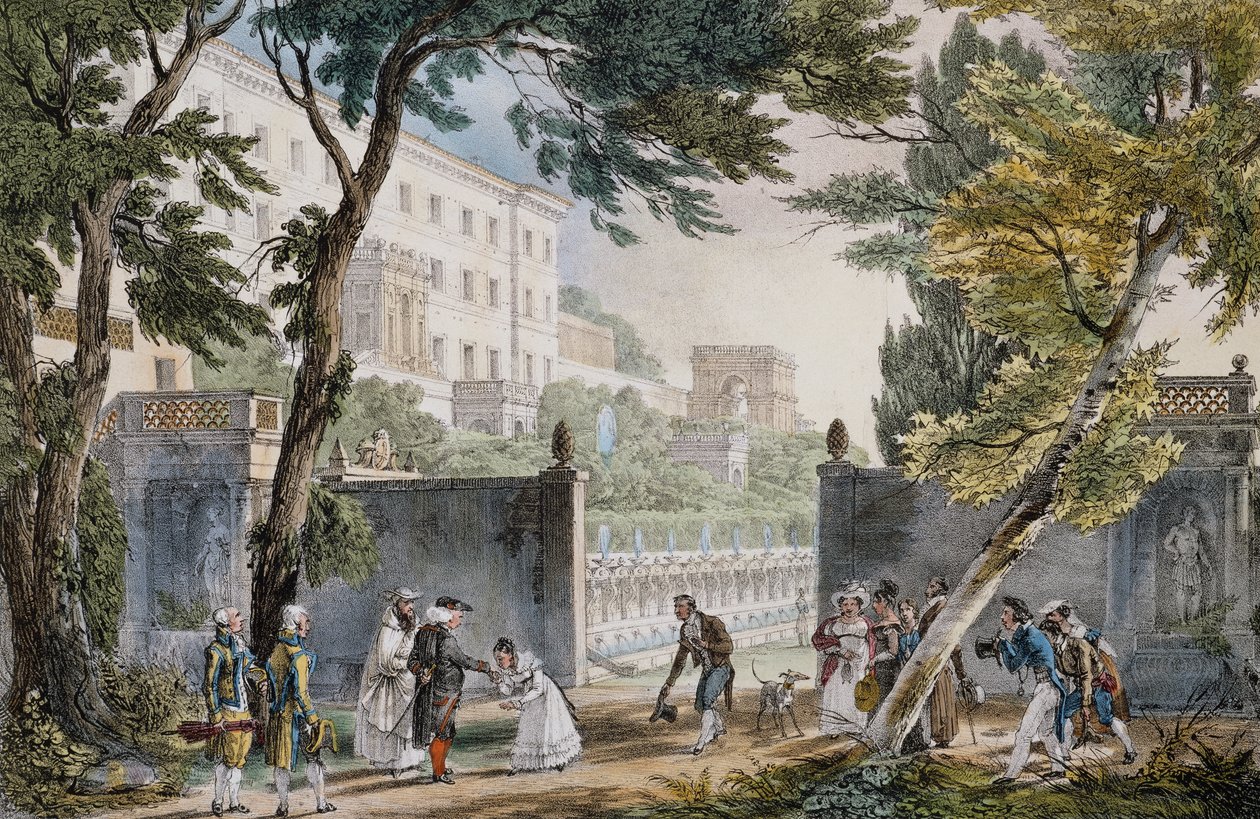 Eine Villa: Treffenszene des Adels - Gravur von Jean-Baptiste Thomas (1791-1833), um 1820 von Jean Baptiste Thomas