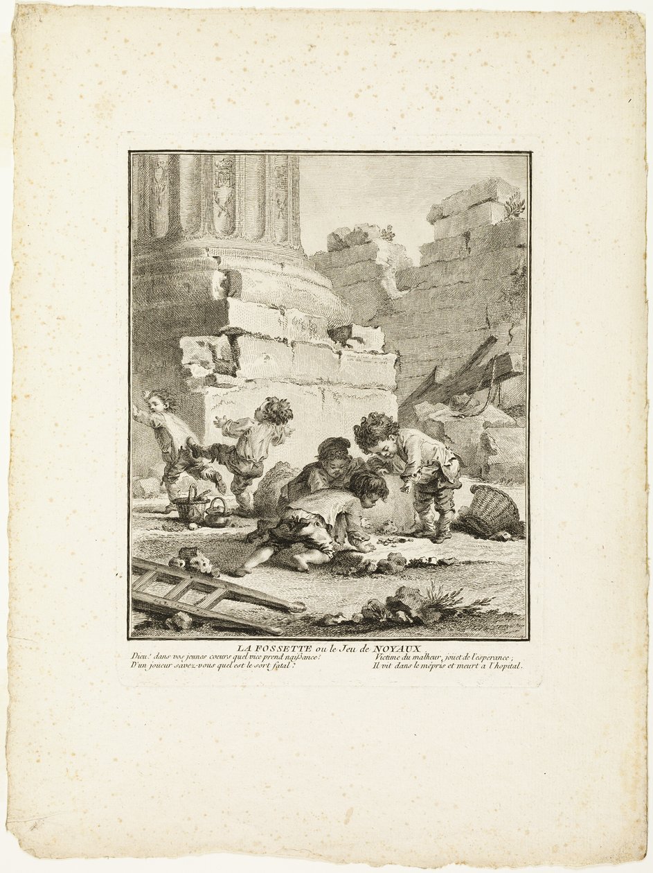 Das Grübchen oder Das Spiel der Steine, aus Die Spiele der Bengel von Paris von Jean Baptiste Tilliard I