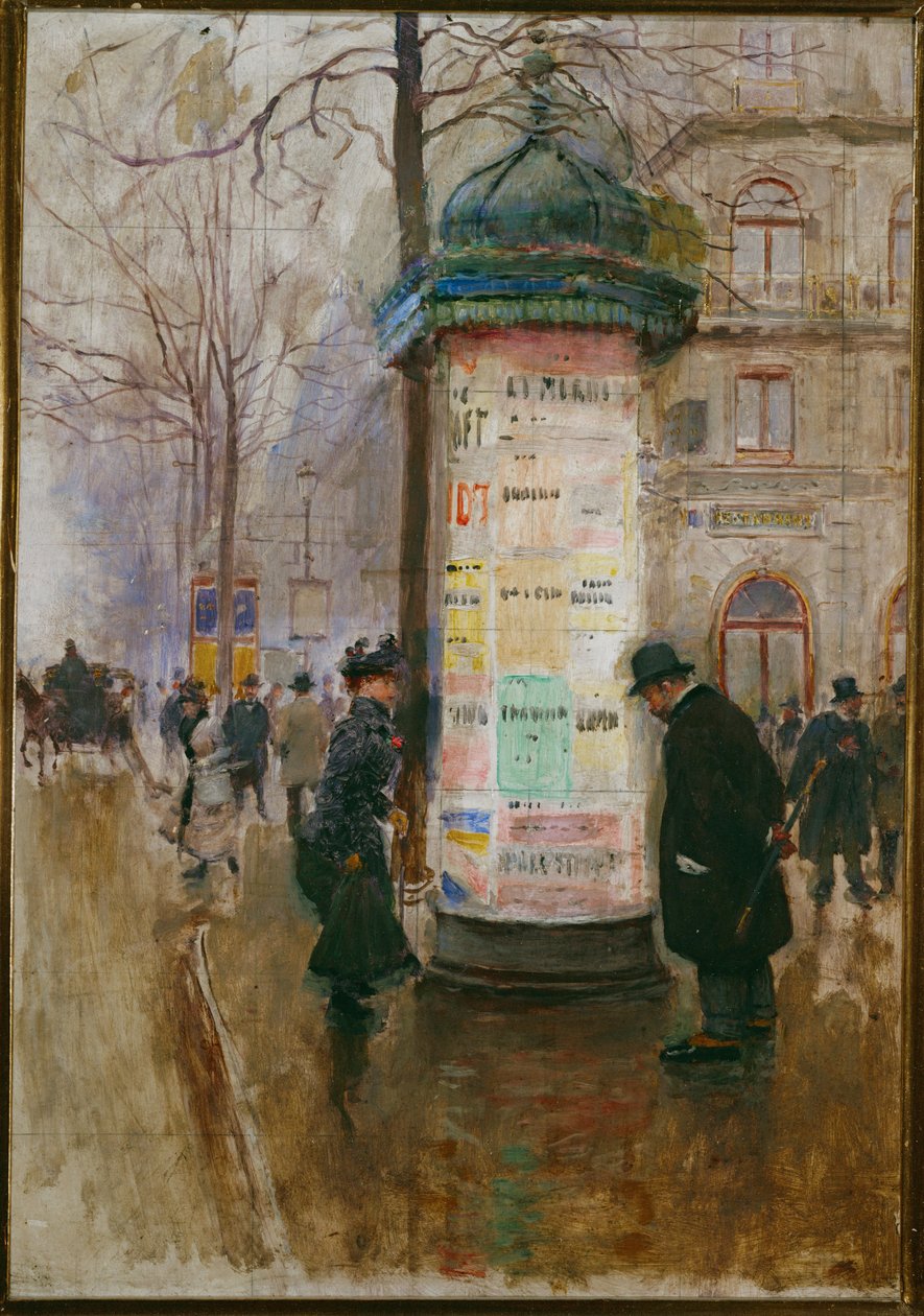 Der Morris-Kiosk - Litfaßsäule in Paris von Jean Beraud
