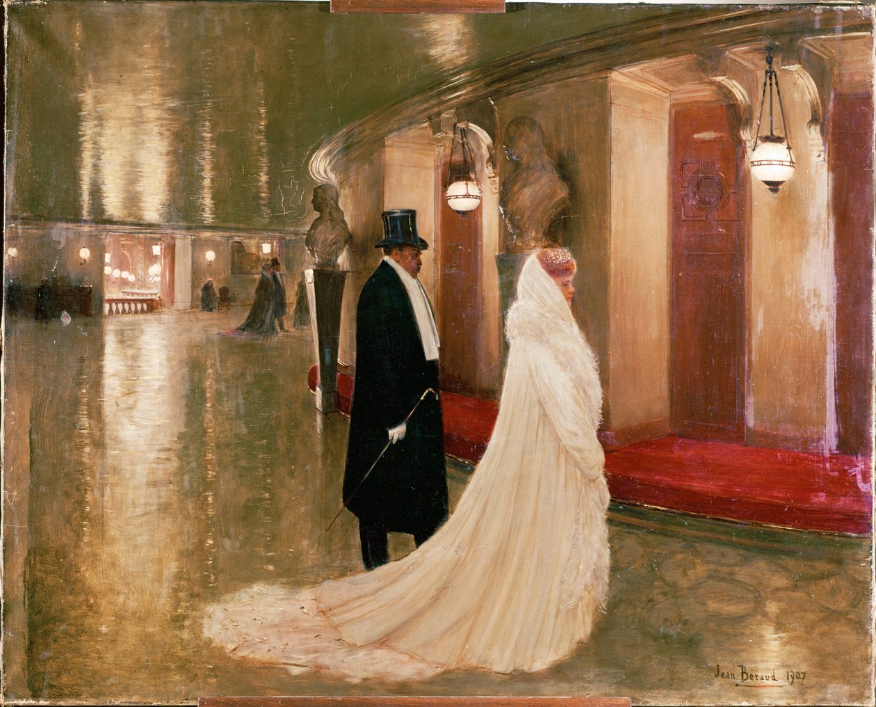 Die Abonnenten - ein elegantes Paar betritt eine Loge in der Pariser Oper von Jean Beraud