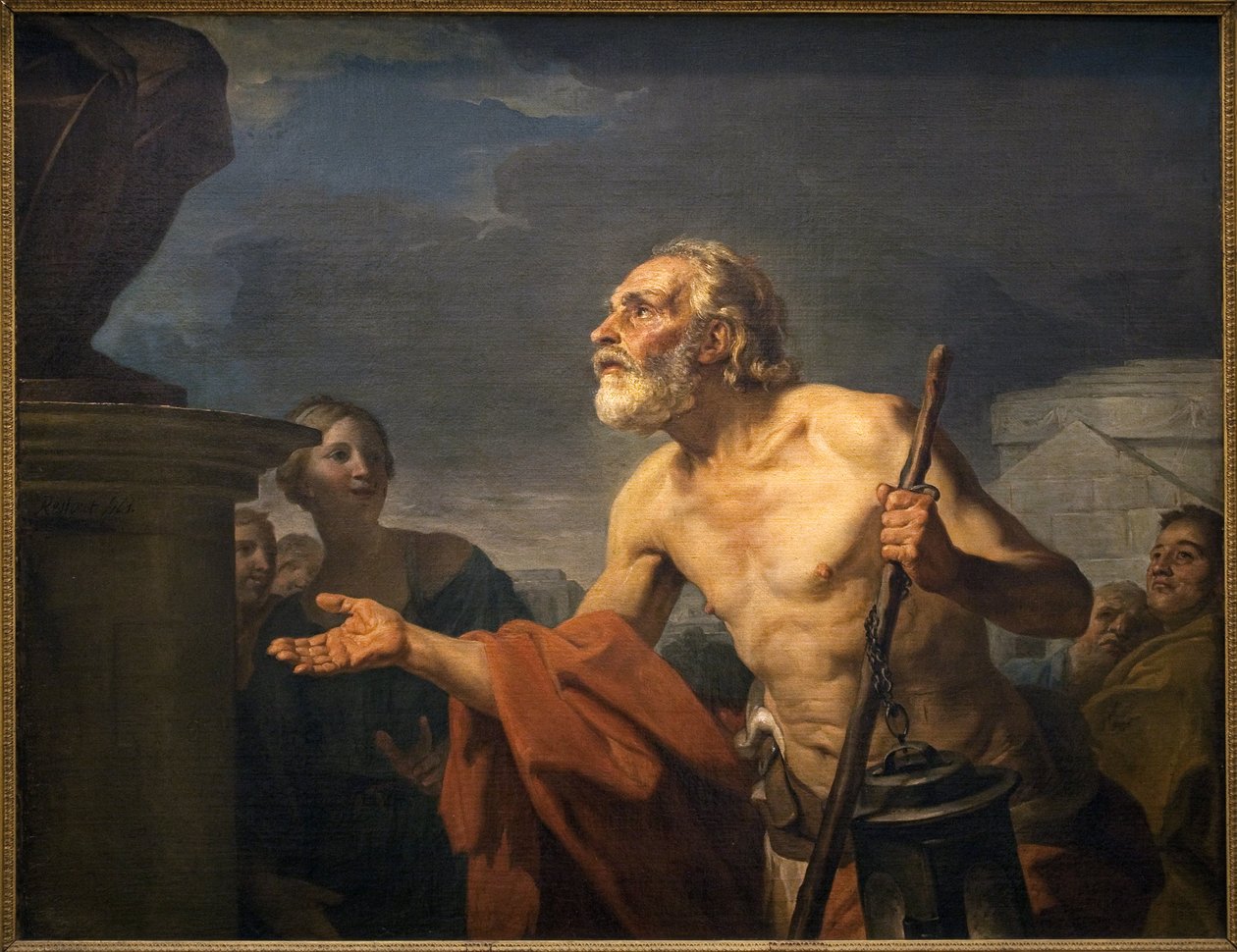 Diogenes bittet Statuen um Almosen. (Sinope Diogenes genannt der Zyniker, um 413-um 327 v. Chr.) von Jean Bernard Restout