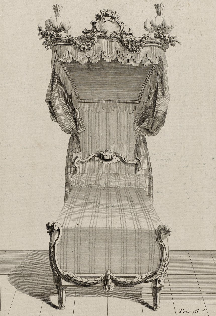 Lit à la Française, veröffentlicht Mitte der 1770er Jahre (Gravur auf Büttenpapier) von Jean Charles (after) Delafosse