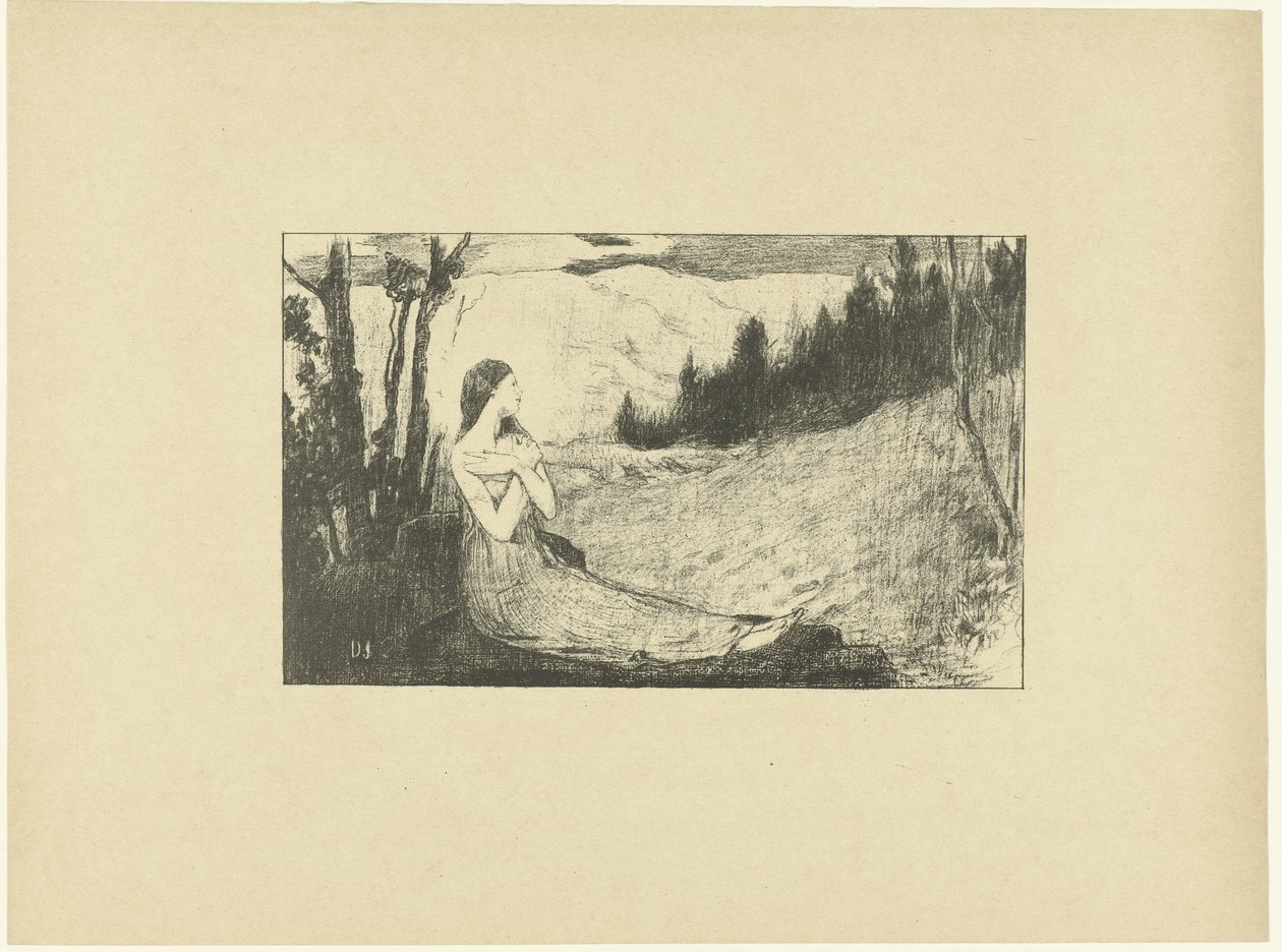 Heilige Agnes sitzt auf einem Felsen in der Landschaft Sainte-Agnes L