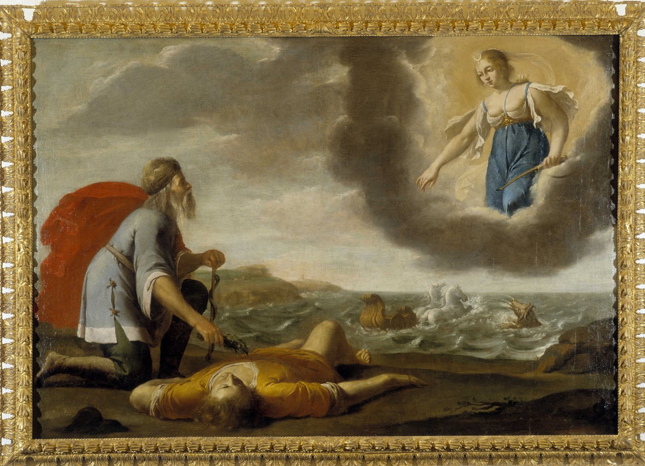 Äskulap erweckt Hyppolite: Sohn des Theseus wird von Äskulap unter dem Blick von Artemis wiederbelebt von Jean Daret