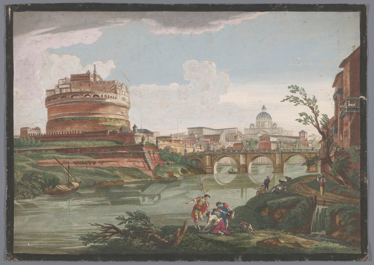 Ansicht der Engelsburg und der Engelsbrücke über den Tiber in Rom von Jean Daullé