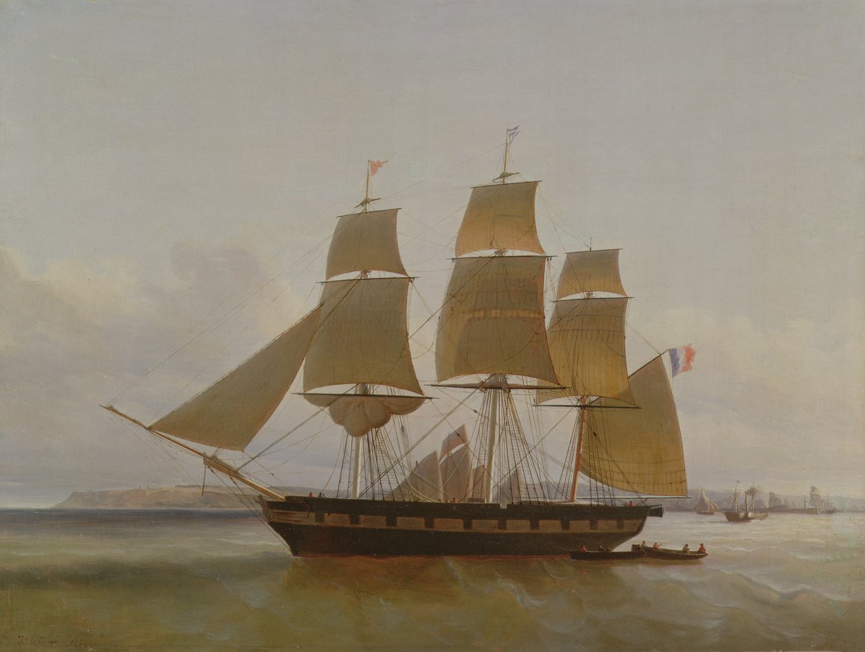 Dreimastiges Boot im Hafen von Le Havre, 1846 von Jean Dominique Drouin