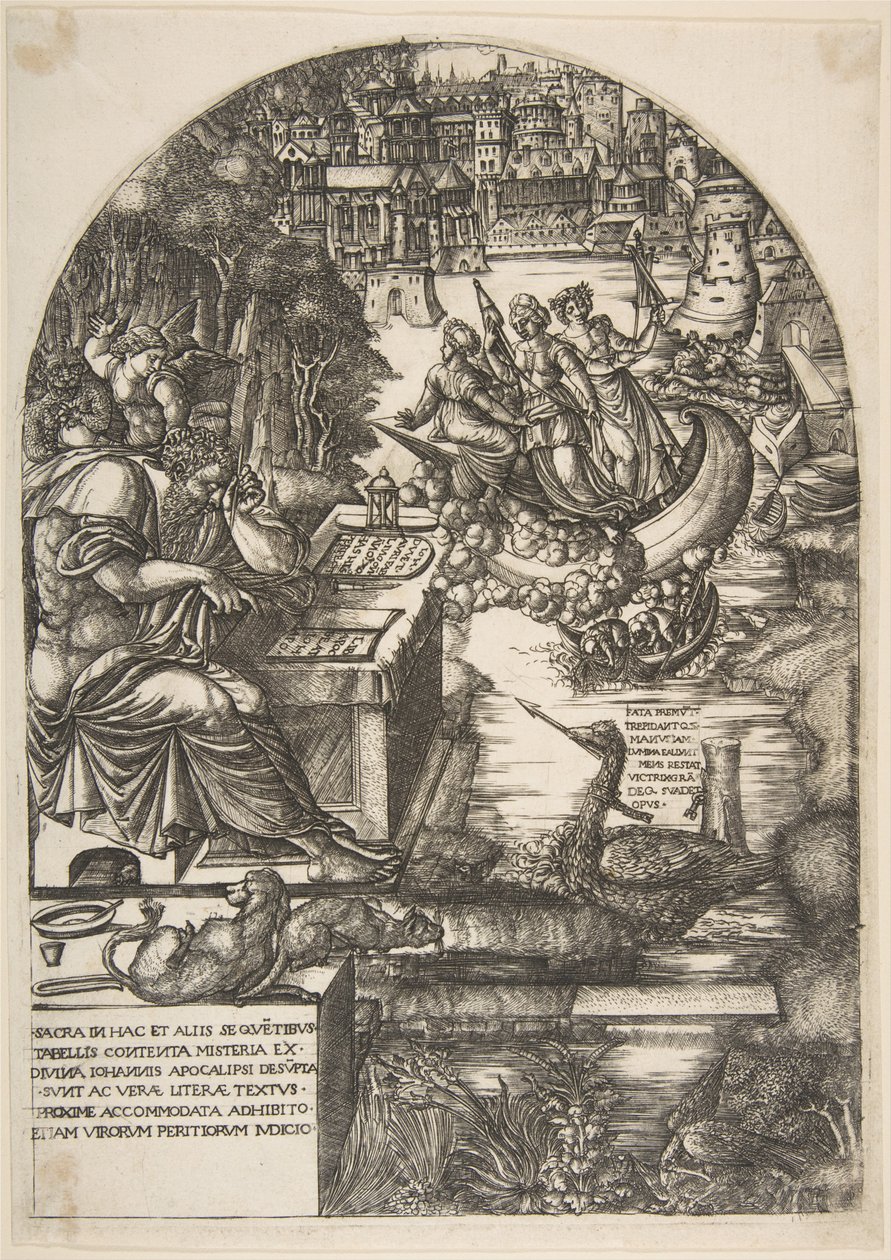 Der Künstler Jean Duvet in der Gestalt des Heiligen Johannes des Evangelisten, sitzend an einem Schreibtisch, ca. 1546-55 von Jean Duvet