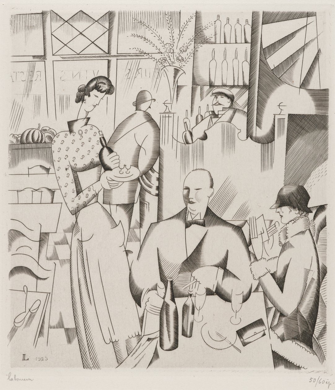 Dinner at the Bisto (Le diner chez le bistrot), 1923 (Gravur) von Jean Emile Laboureur