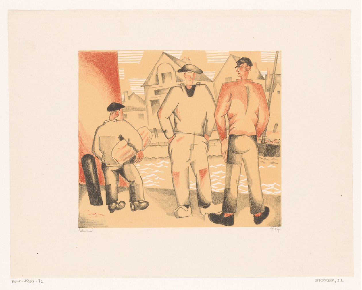Drei Fischer am Kai von Jean Emile Laboureur