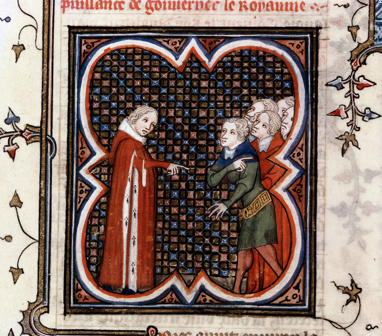 Étienne Marcel, ein Prévôt der Kaufleute von Paris, wird von König Johann II. dem Guten (1319-1364) von Frankreich aufgefordert, die „Grande Ordonance“ von 1357 zu respektieren und wegen seines Verhaltens getadelt, in den „Großen Chroniken von Frankreich“  von Jean Fouquet