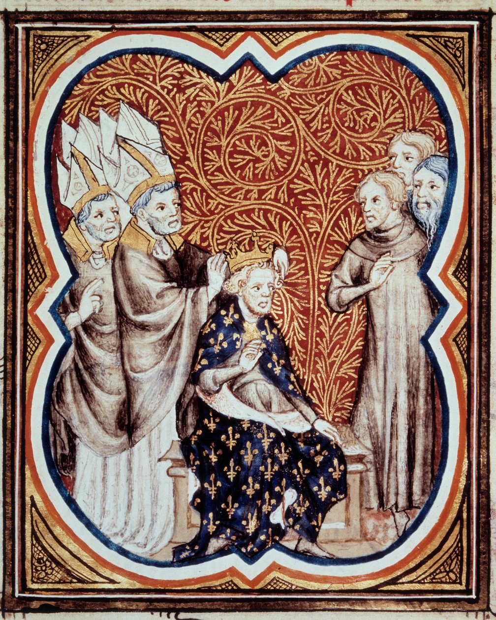 Das Horn von König Ludwig VI., genannt der Dicke (1081-1137). Miniatur aus „Les grandes chroniques de France“ von Jean Fouquet (1420-1481) 15. Jahrhundert von Jean Fouquet