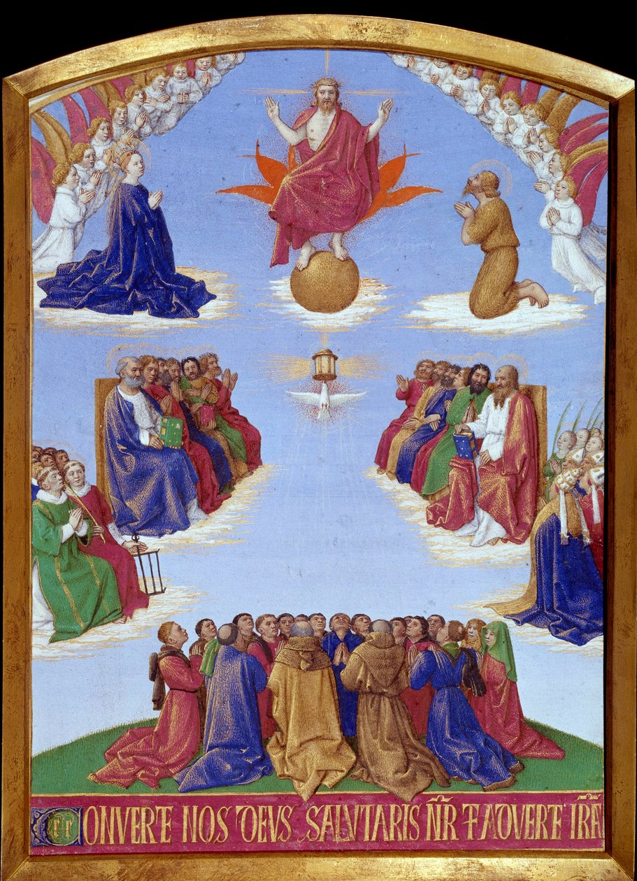 Pfingsten: die Himmelfahrt des Heiligen Geistes. Miniatur aus dem Stundenbuch des Etienne Chevalier von Jean Fouquet (1420-1477/1481) von Jean Fouquet