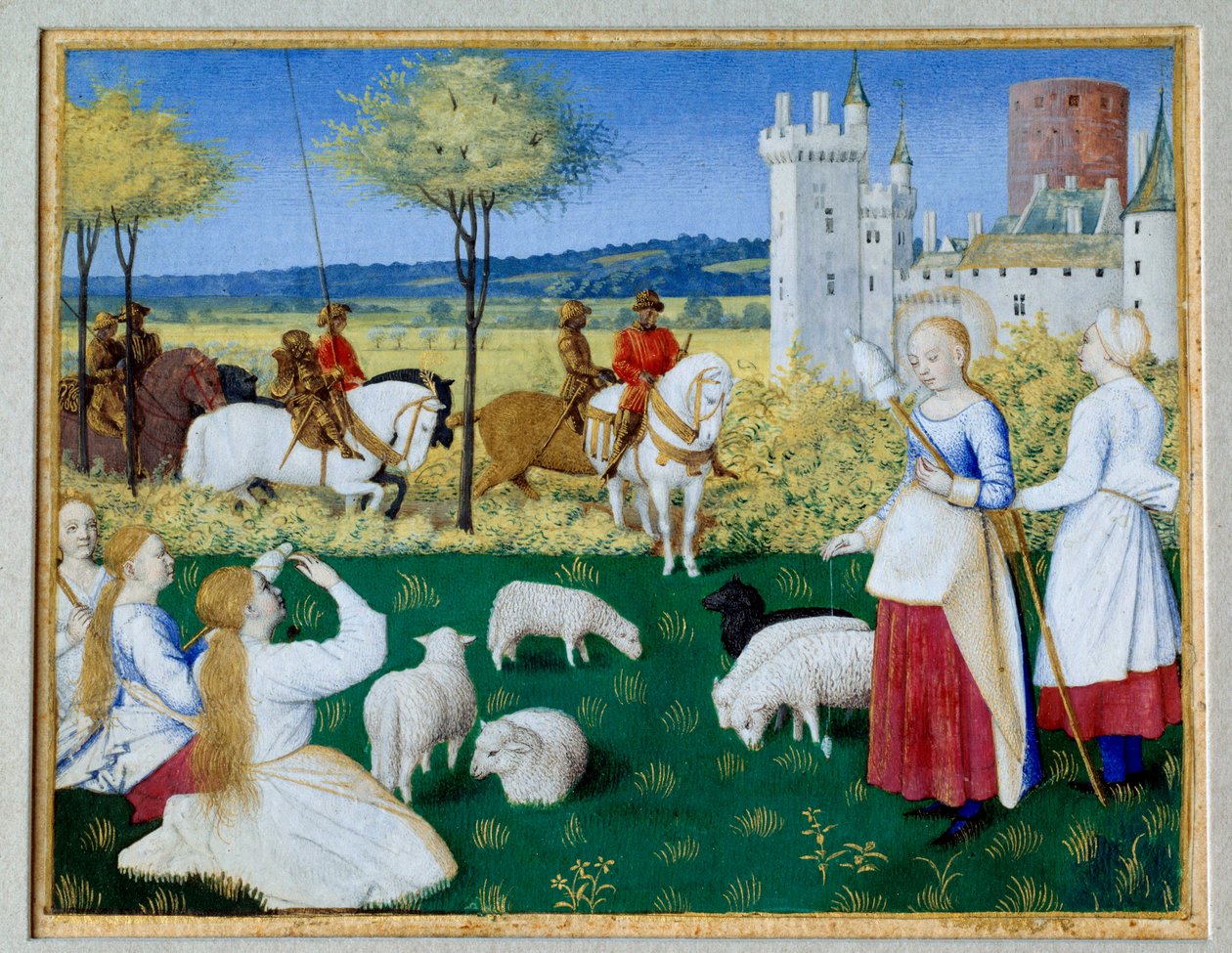Heilige Margarita von Antiochia (3. Jahrhundert) und Olibrius auch bekannt als Margarita, die Schafe hütet. Episode aus der „Legenda Aurea“ von Jacobus de Voragine (1228-1298). Präfekt Olibrius verliebt sich plötzlich in Margarita, eine junge Schäferin, di von Jean Fouquet