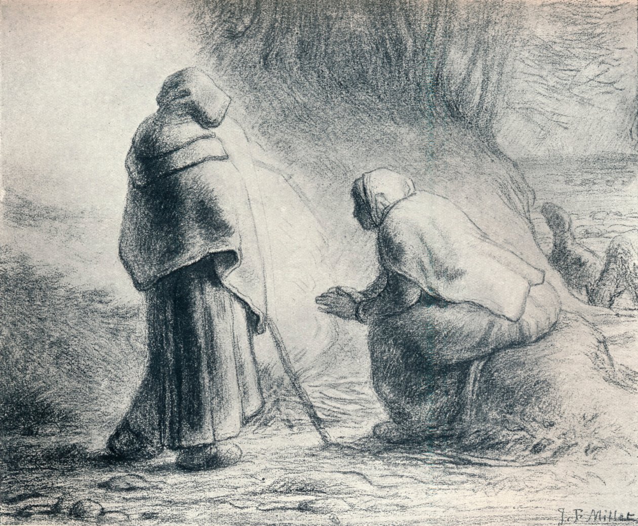 Bergeres Se Chauffant, Hirten am Feuer, 19. Jahrhundert von Jean Francois Millet