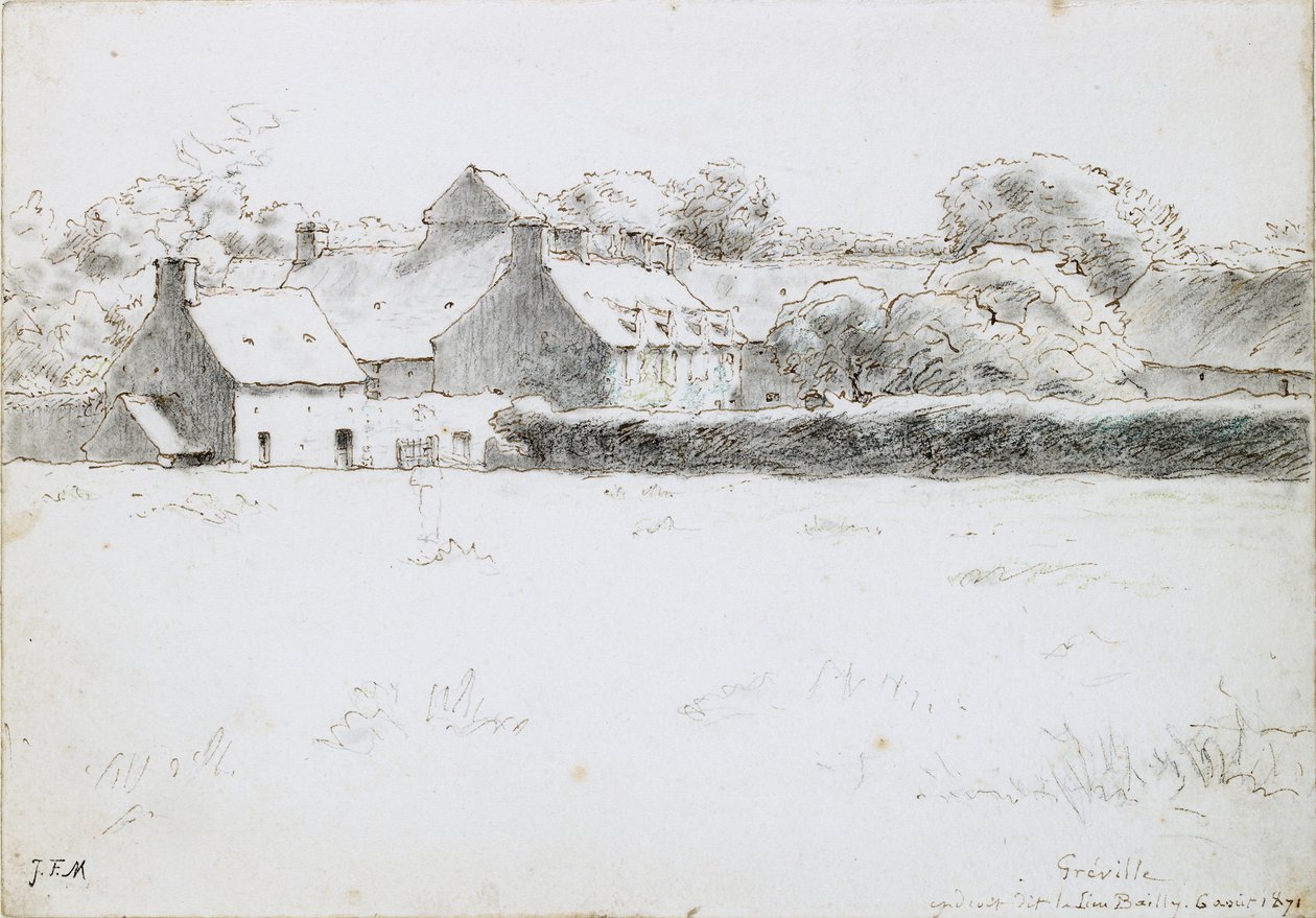 Ansicht von Bauerngebäuden über ein Feld, 6. August 1871 von Jean Francois Millet