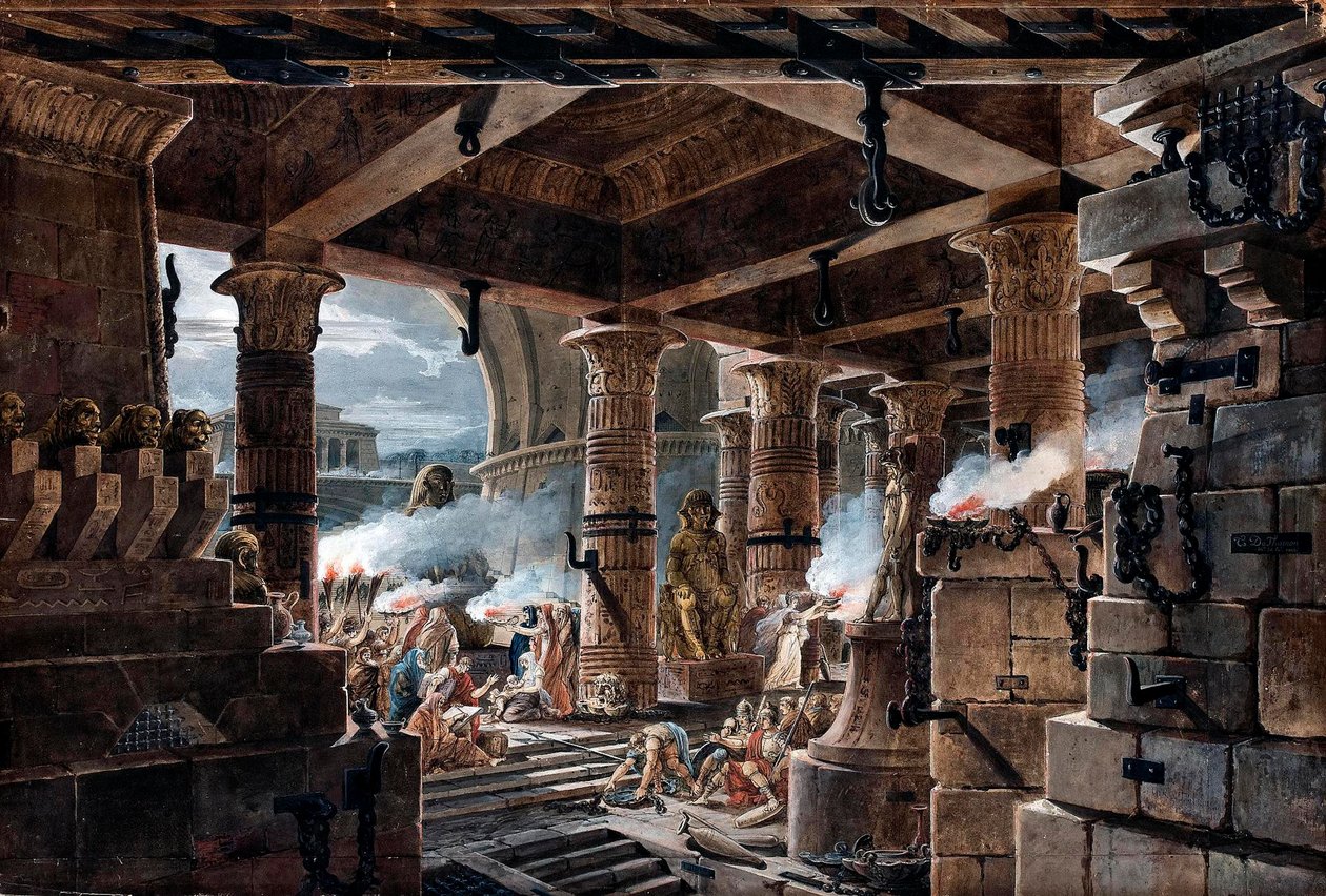 Architektonische Fantasie: das Innere eines ägyptischen Tempels von Jean Francois Thomas de Thomon von Jean François Thomas de Thomon