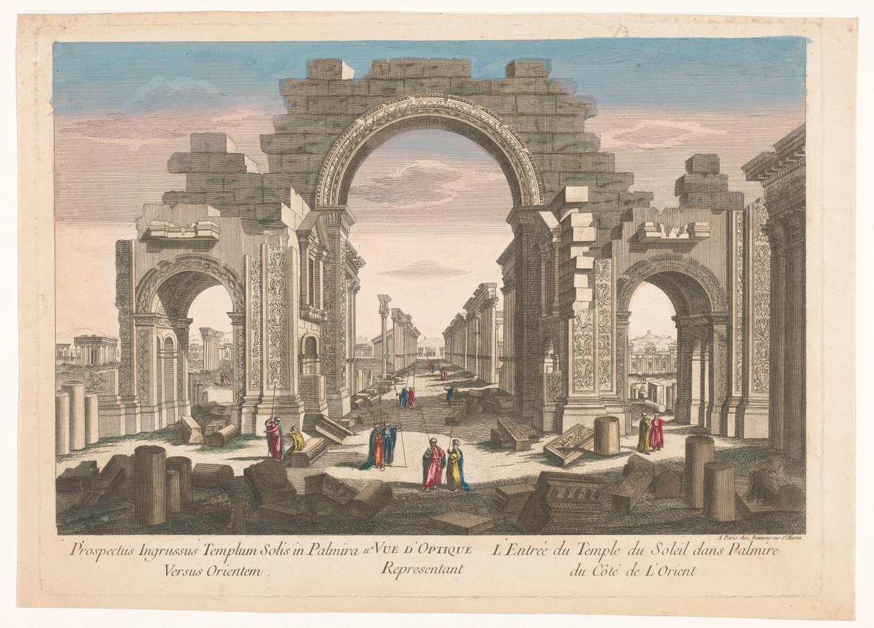 Ansicht der Ruine des Bogens der Kolonnade in Palmyra, von der Ostseite gesehen von Jean François Daumont