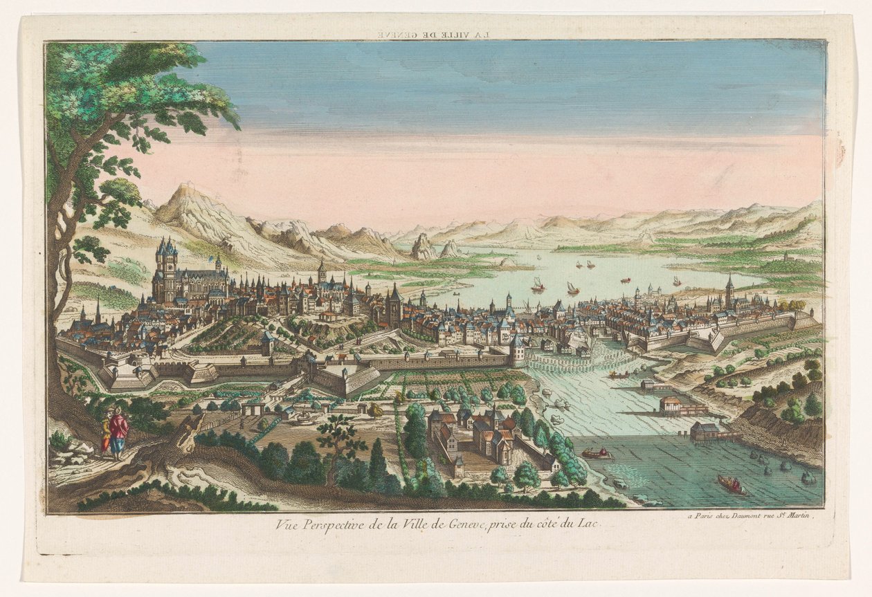 Ansicht der Stadt Genf vom Genfer See aus gesehen von Jean François Daumont